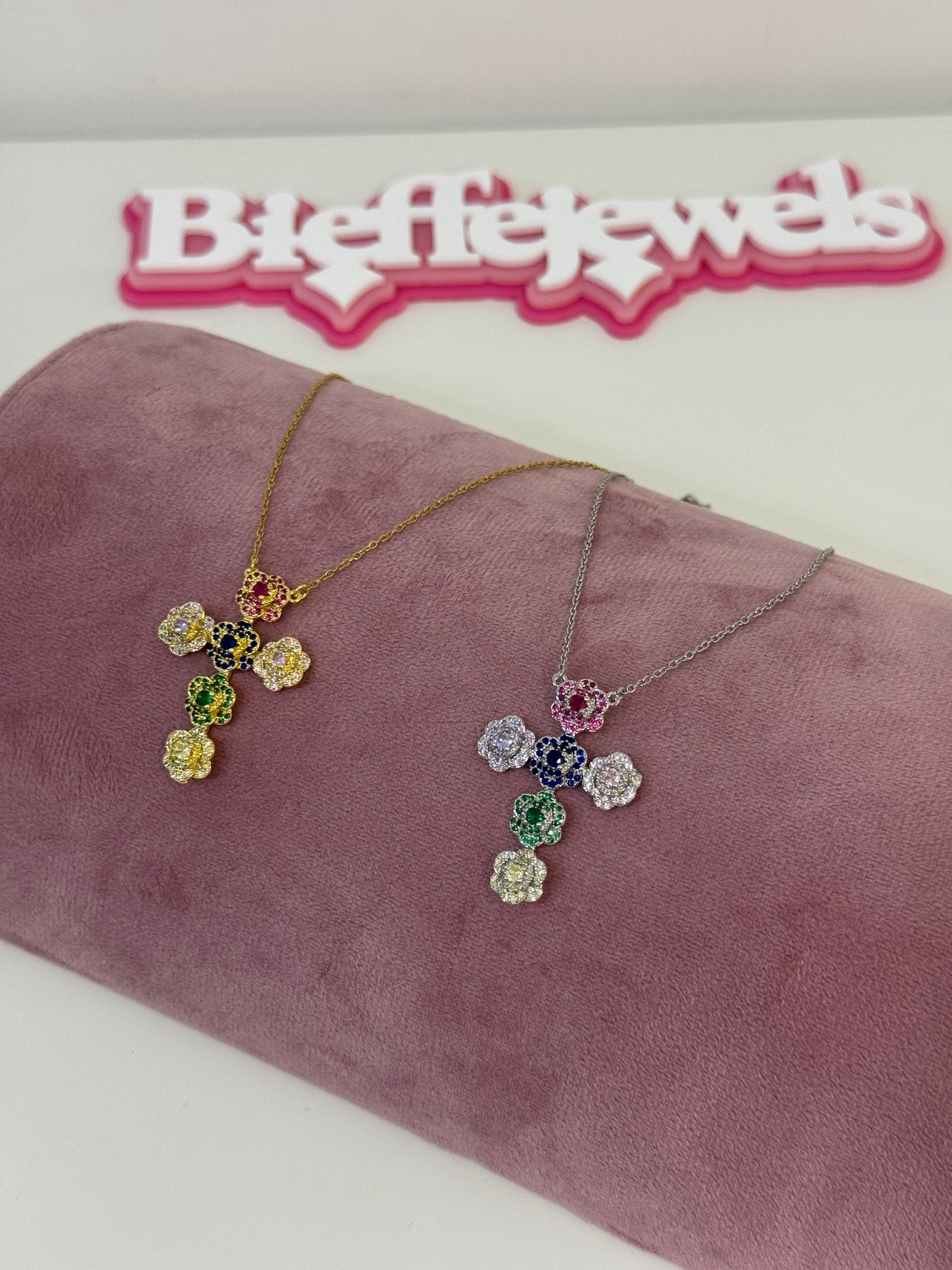 Collana croce fiore multicolor