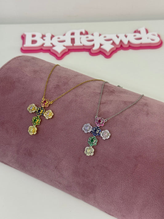 Collana croce fiore multicolor